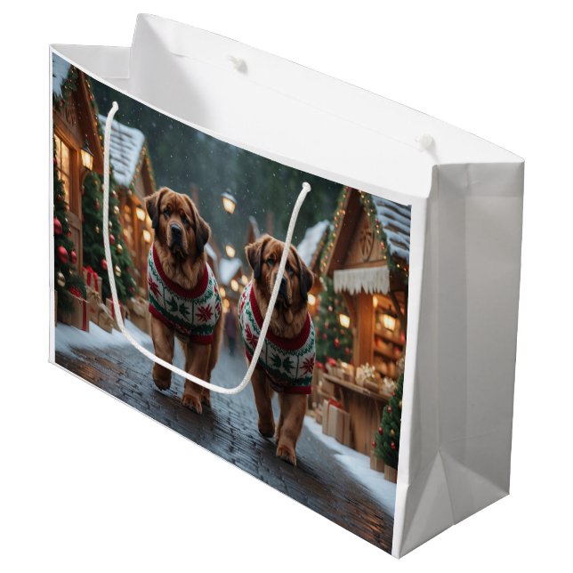 Sacola Para Presentes Grande Newfoundland Dogs Christmas Snow Holiday (Frente inclinada)