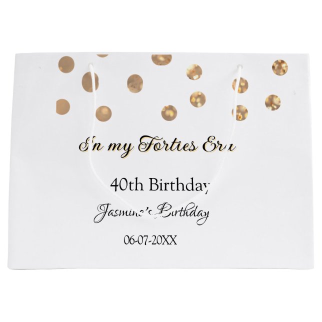 Sacola Para Presentes Grande No meu aniversário de 40, ouro pontos feliz (Frente)