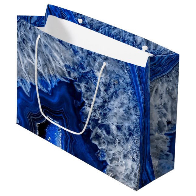 Sacola Para Presentes Grande Noite Azul Indigo Agate Mineral Quartz Gemstone (Frente inclinada)