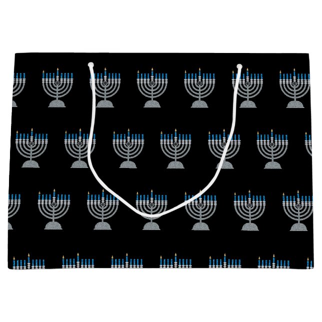 Sacola Para Presentes Grande Noite de 1rua de Hanukkah Glitter Large Gift Bag (Frente)