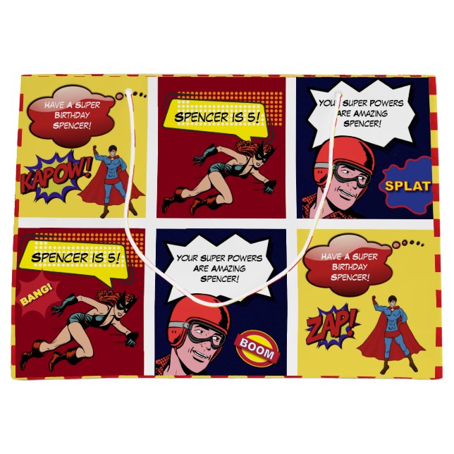 Sacola Para Presentes Grande Noite de banda desenhada personalizada (Frente)