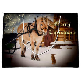 Sacola Para Presentes Grande Noite de Natal estrelado na fazenda com cavalo