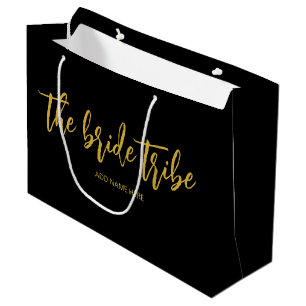 Sacola Para Presentes Grande Noiva Tribo Casamento Dourado Preto Personalizado