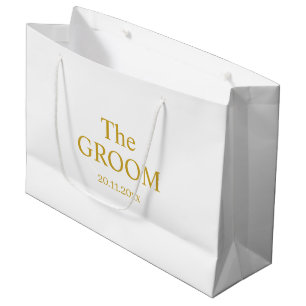 Sacola Para Presentes Grande Noivo Casamento Simples Clássico Dourado Branco