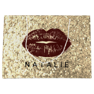 Sacola Para Presentes Grande Nome Bridal Brown Kiss Lábios Glitter Champagne D