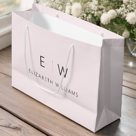 Sacola Para Presentes Grande Nome com Monograma Minimalista Moderno Rosa Corado