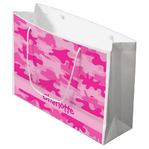 Sacola Para Presentes Grande Nome cor-de-rosa fúcsia da camuflagem