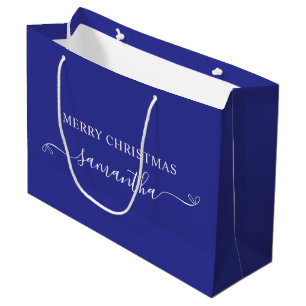 Sacola Para Presentes Grande Nome da Assinatura do Arco de Natal Merry Blue