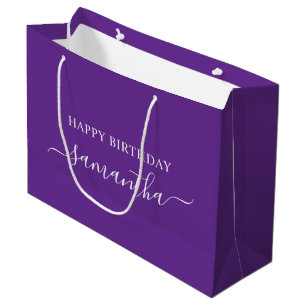 Sacola Para Presentes Grande Nome da Assinatura do Script Elegante Branco Roxo