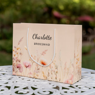 Sacola Para Presentes Grande Nome da dama de honra rosa dos flores selvagens