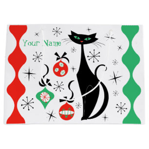 Sacola Para Presentes Grande Nome da Faixa de Gato do Xmas Retroativo