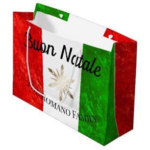 Sacola Para Presentes Grande Nome da família italiana Buon Natale Flag Christma