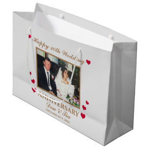 Sacola Para Presentes Grande Nome da Foto Personalizada 10ª Cinza de Aniversári
