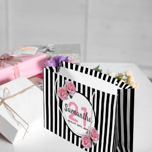Sacola Para Presentes Grande nome das rosas cor-de-rosa aniversário de 21 anos