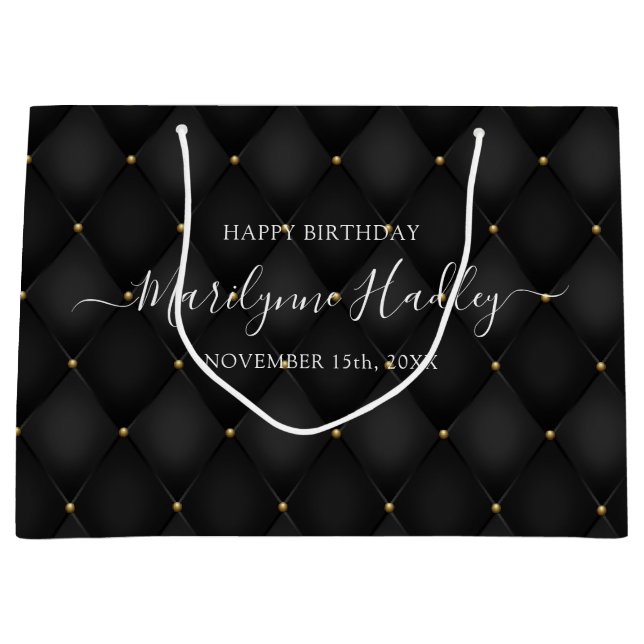 Sacola Para Presentes Grande Nome Data Harlequin Black Birthday (Frente)