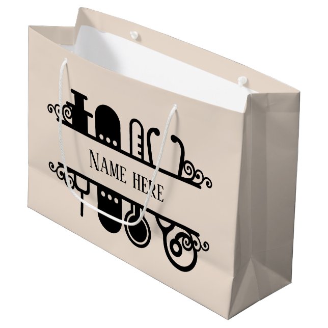 Sacola Para Presentes Grande nome de adição da Enfermeira (Frente inclinada)