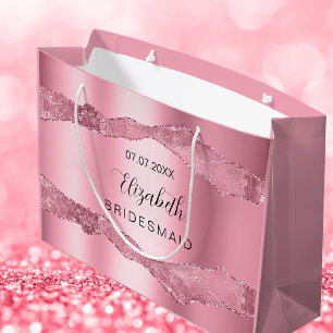 Sacola Para Presentes Grande Nome de ágata rosa para dama de honra