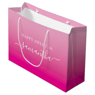 Sacola Para Presentes Grande Nome de Assinatura de Script Elegante Cor-de-Rosa-