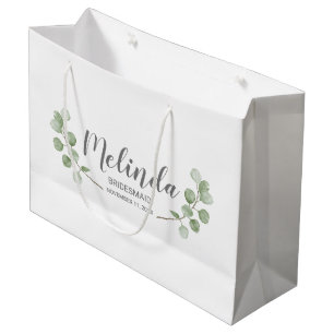 Sacola Para Presentes Grande Nome de Bridesmaid Personalizado Eucalyptus Waterc