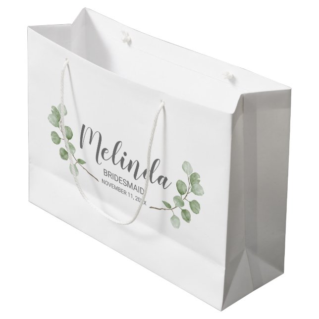 Sacola Para Presentes Grande Nome de Bridesmaid Personalizado Eucalyptus Waterc (Frente inclinada)