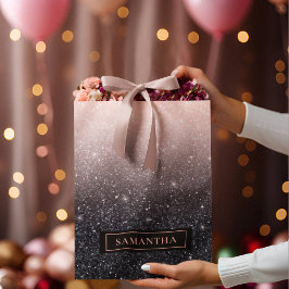 Sacola Para Presentes Grande Nome de cintilações preto e rosa modernos