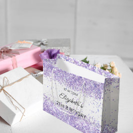 Sacola Para Presentes Grande Nome do confete da lavanda de aniversário
