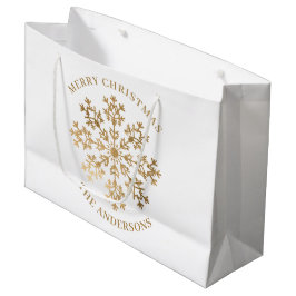 Sacola Para Presentes Grande Nome do Floco de Neve Dourado de Natal Elegante