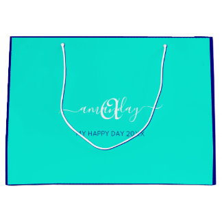 Sacola Para Presentes Grande Nome do Monograma Blue Aqua Bridal Sweet 16ª Casam