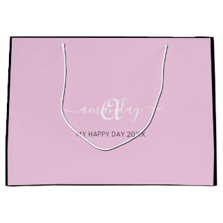 Sacola Para Presentes Grande Nome do Monograma Bridal Branca Cor-de-Rosa Doce16