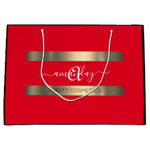 Sacola Para Presentes Grande Nome do Monograma Compro Vermelho Negro Dourado El