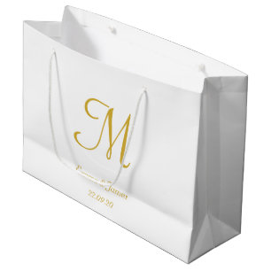 Sacola Para Presentes Grande Nome do Monograma Dourado e Branco Elegante Person