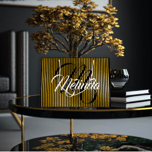 Sacola Para Presentes Grande Nome do Monograma Dourado Stripes VIP Aniversário