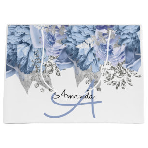 Sacola Para Presentes Grande Nome do Monograma Favor do Bridal Branco Azul Casa