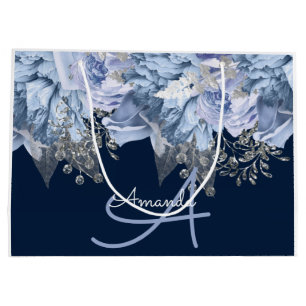 Sacola Para Presentes Grande Nome do Monograma Favor do Bridal Marinho Azul de