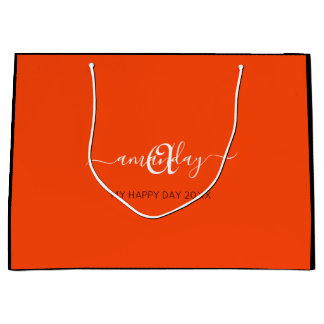 Sacola Para Presentes Grande Nome do Monograma Orange Bridal Sweet16th Wedding