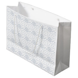 Sacola Para Presentes Grande Nome do Monograma Padrão de Chinoiserie Azul Branc