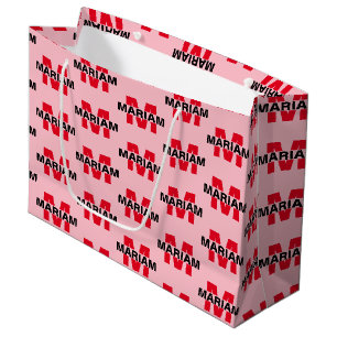Sacola Para Presentes Grande Nome do Monograma Personalizado Moderno - Pink Gif