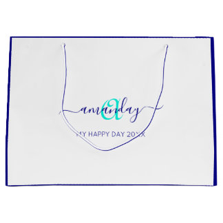 Sacola Para Presentes Grande Nome do Monograma White Blue Bridal Sweet 16th Wed