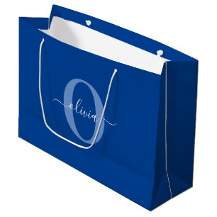 Sacola Para Presentes Grande Nome do Script Monograma Personalizado Branco Azul