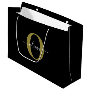Sacola Para Presentes Grande Nome do Script Monograma Personalizado Branco Pret