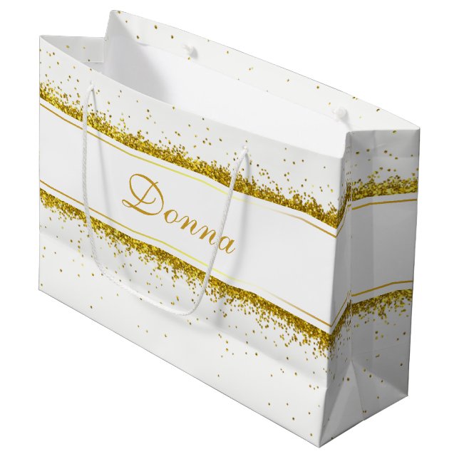 Sacola Para Presentes Grande Nome Dourado de Confetti Glitter - Grande Bag de P (Frente inclinada)