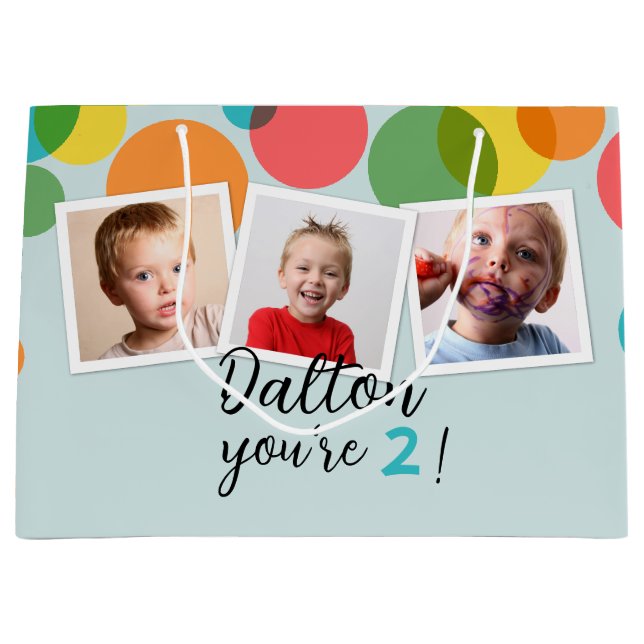 Sacola Para Presentes Grande Nome e Fotografias Meninos Aniversário Personaliza (Frente)