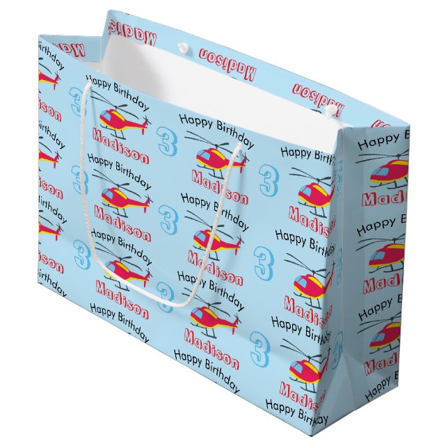 Sacola Para Presentes Grande Nome e Idade do Helicóptero de Voo Bonito (Frente inclinada)