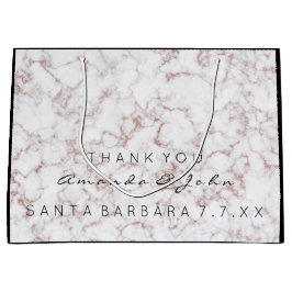 Sacola Para Presentes Grande Nome Favor do Casamento Obrigado Marble White Pink