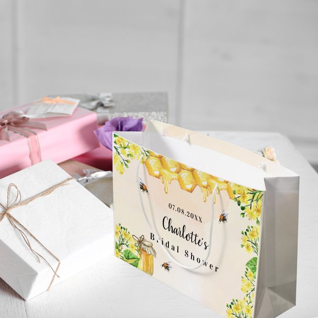 Sacola Para Presentes Grande Nome floral amarelo de abelhas bumble shower de no (Criador carregado)