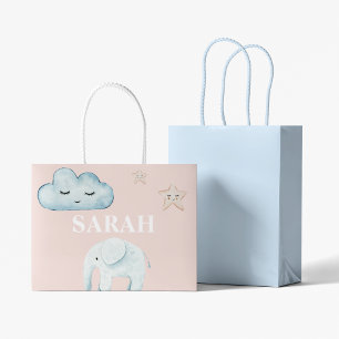 Sacola Para Presentes Grande Nome Moderno da Criança Rosa e Azul do Pastel