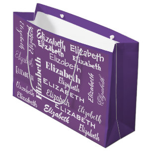 Sacola Para Presentes Grande Nome Monograma Inicial Presente Personalizado Roxo