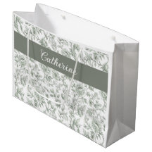Nome Monograma Toile Vintage Floral Verde Salvia