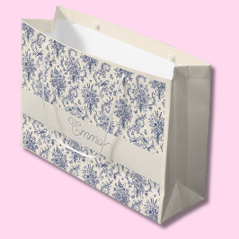 Sacola Para Presentes Grande Nome Padrão Azul Toile de Jouy País Francês 