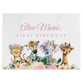 Sacola Para Presentes Grande Nome Personalizado Aquarela Animal de Safari Anive